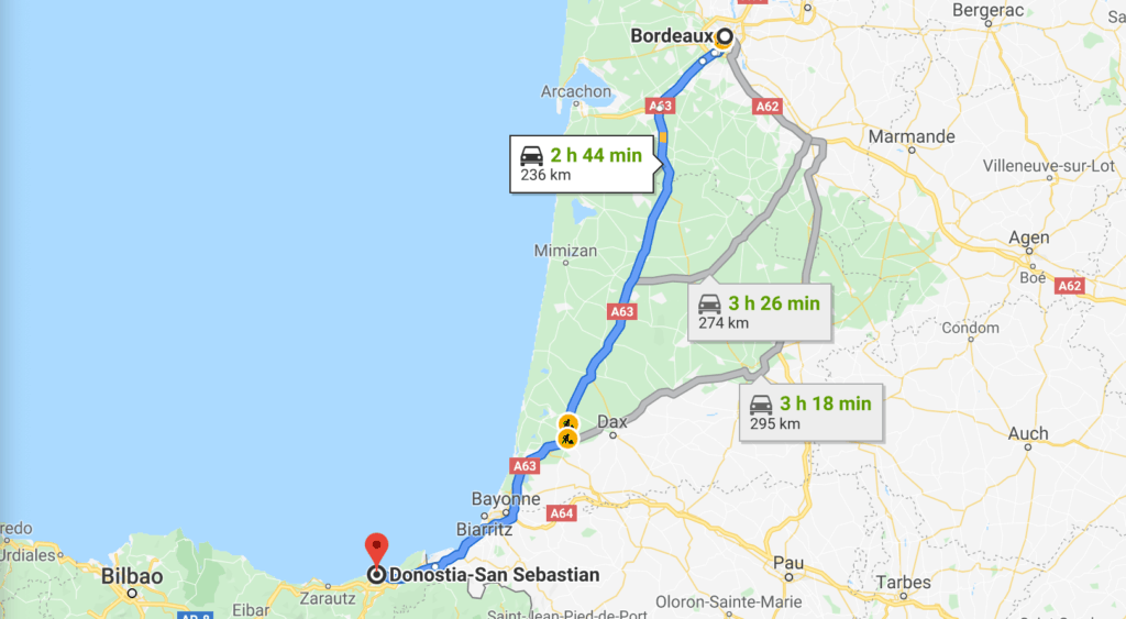 Private transfer from Bordeaux to San Sebastian with Driver and Car