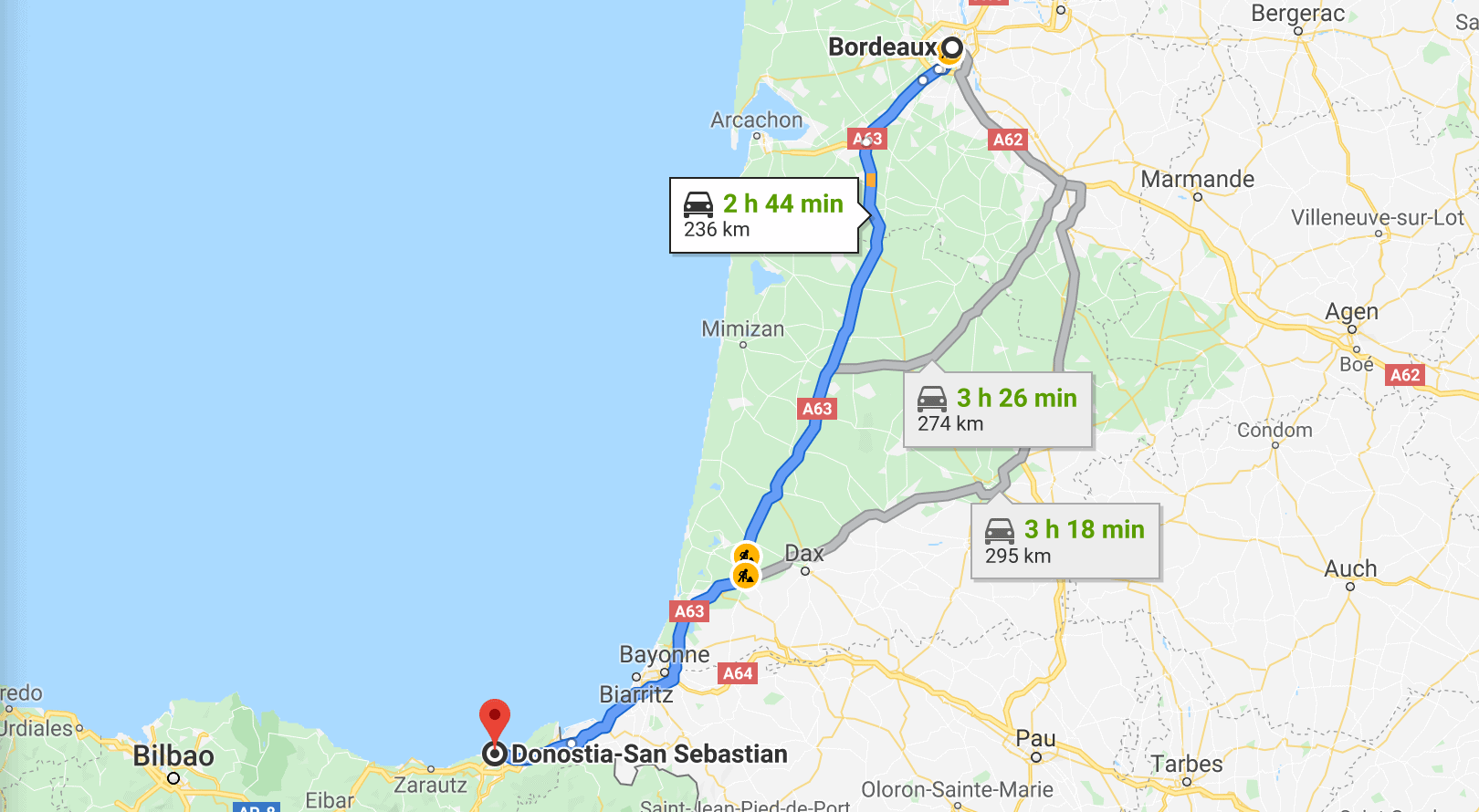 Private transfer from Bordeaux to San Sebastian with Driver and Car
