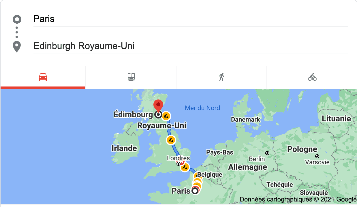 Private transfer from Paris to Edinburgh with driver and car