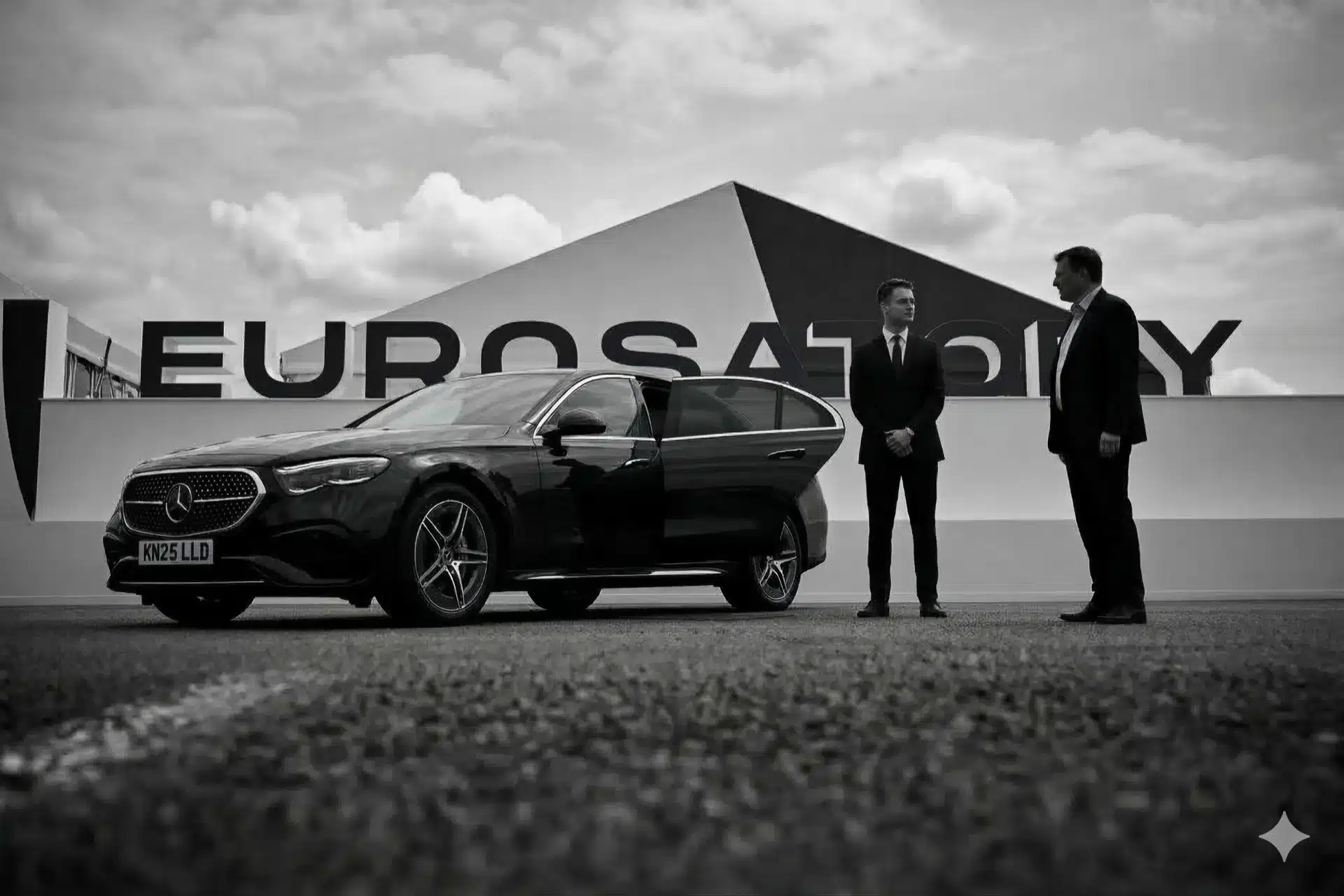 Private chauffeur service with black Mercedes E-Class at Eurosatory 2026 defence exhibition in Paris